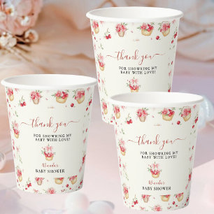 Pink Bows Cherry Floral Vielen Dank Rosa Party Pappbecher