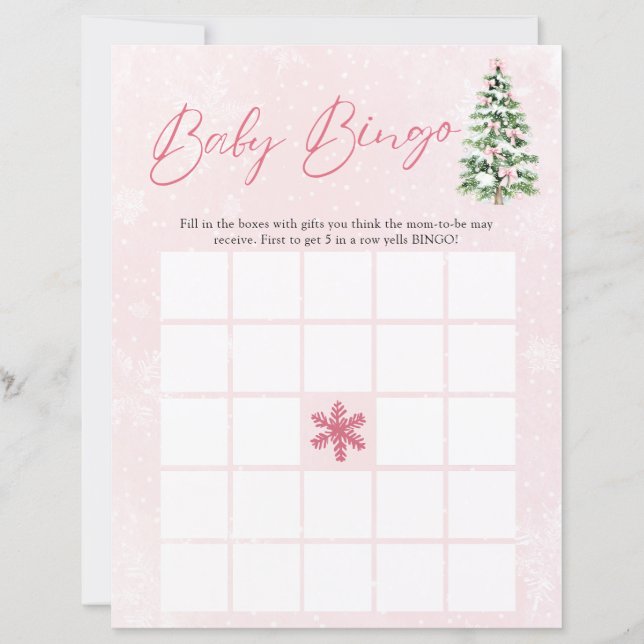 Pink Bows Christmas Baby Bingo Baby Shower Game (Vorderseite)