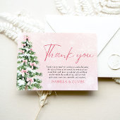 Pink Bows Christmas Tree Winter Thank you card Dankeskarte