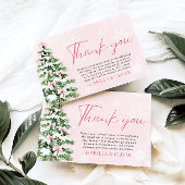 Pink Bows Christmas Tree Winter Thank you card Dankeskarte