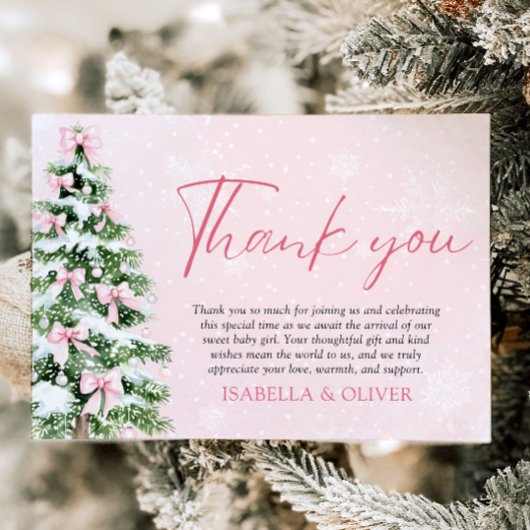 Pink Bows Christmas Tree Winter Thank you card Dankeskarte
