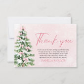 Pink Bows Christmas Tree Winter Thank you card Einladung (Vorderseite)