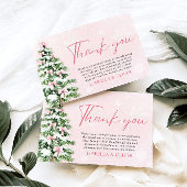 Pink Bows Christmas Tree Winter Thank you card Einladung