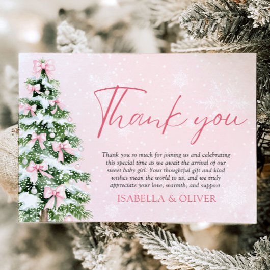 Pink Bows Christmas Tree Winter Thank you card Einladung
