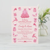 Pink Bows Coquette Merry Little Girl Baby Shower Einladung (Stehend Vorderseite)