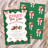 Pink Bows First Year Down Football 1st Birthday Einladung