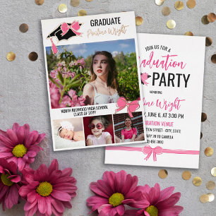 Pink Bows Fotos Gold Foil Konturen Abschluss Folieneinladung