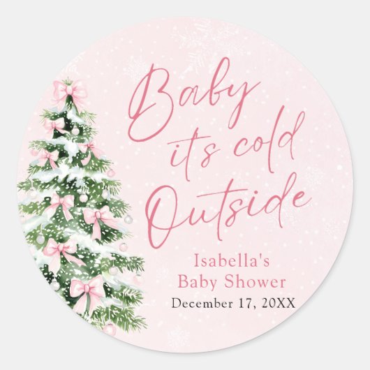 Pink Bows Girl Baby Es ist kalt draußen Babydusche Runder Aufkleber (Vorderseite)