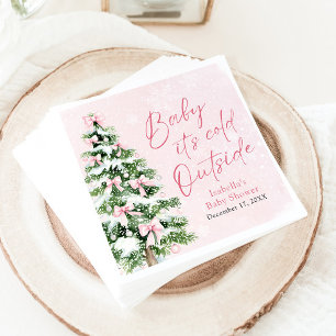 Pink Bows Girl Baby Es ist kalt draußen Babydusche Serviette