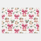 Pink Bows Gold Bells Weihnachten Geschenkpapier Set (Vorderseite 2)