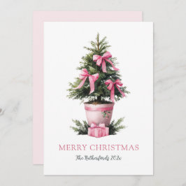 Pink Bows Merry Christmas Tree Card Feiertagskarte