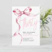 Pink Bows Modern 30. Geburtstag Party Einladung (Stehend Vorderseite)