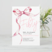 Pink Bows Moderne 50. Geburtstagsparty Einladung (Stehend Vorderseite)