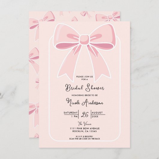 Pink Bows Niedlich Coquette Hütte Chic Brautparty Einladung (Vorne/Hinten)