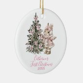 Pink Bows Pine Tree Christmas Bunny Winter Keramik Ornament (Rechts)