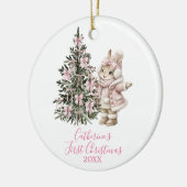 Pink Bows Pine Tree Christmas Bunny Winter Keramik Ornament (Links)
