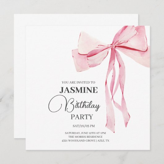 Pink Bows Trendy Girl Birthday Party Dankeskarte (Vorne/Hinten)