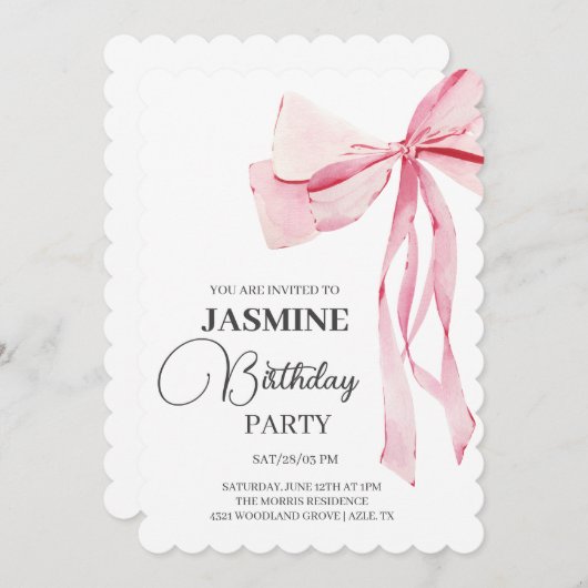 Pink Bows Trendy Girl Birthday Party Einladung (Vorne/Hinten)