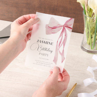 Pink Bows Trendy Girl Birthday Party Pergament Einladungen