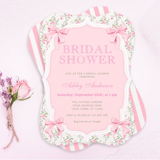 Pink Bows Vintag Bridal Dusche Einladung