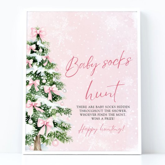 Pink Bows Weihnachtsbaum Babysocken Jagd Spiel Poster