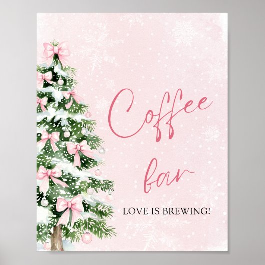 Pink Bows Weihnachtsbaum Snowflake Kaffee Bar Sign Poster (Vorne)