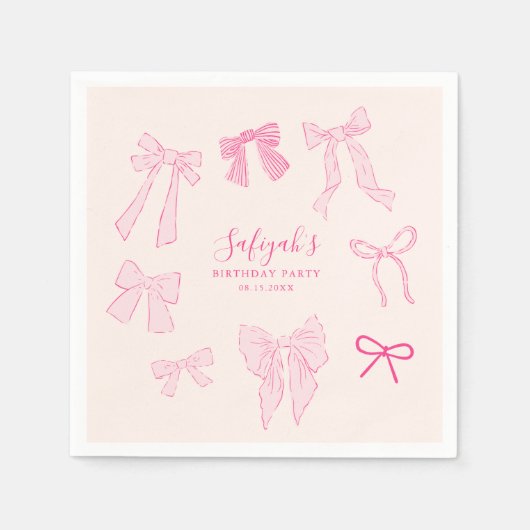Pink Bows Whimsical Birthday Party Serviette (Vorderseite)