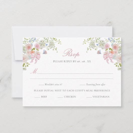 Pink Bows Wildflowers RSVP Karte (Vorderseite)