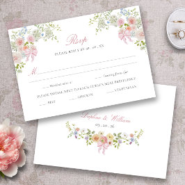Pink Bows Wildflowers RSVP Karte