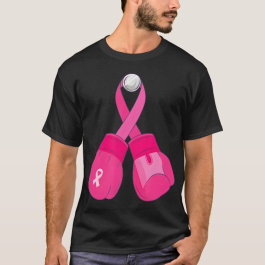 Pink Boxing Handschuhe Brustkrebs Bewusstsein Nied T-Shirt (Vorderseite)