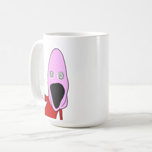 Pink brainwashed puppet pointing kaffeetasse (Vorderseite Links)
