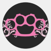 Pink Brass Knuckles Runder Aufkleber (Vorderseite)