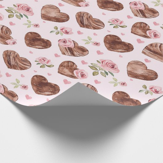 Pink-braune Rose Blumenhörnchen Hochzeit Geschenkpapier (Ecke)