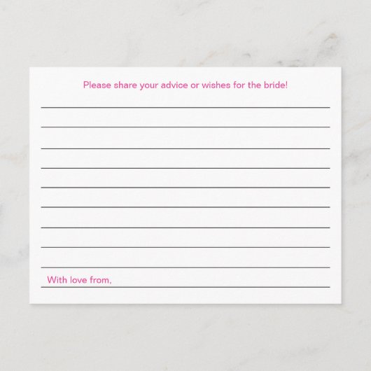 Pink Brautparty Advisor Cards Hinweiskarte (Rückseite)