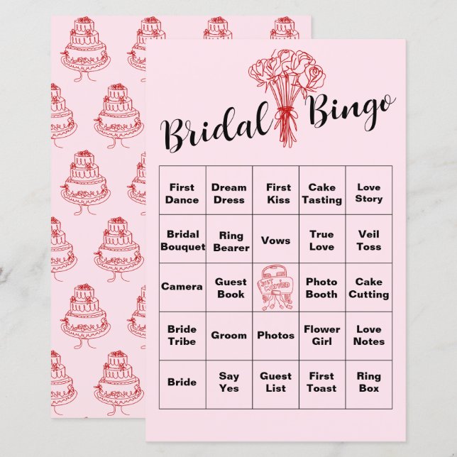 Pink Brautparty Bingo Game - Fun Party Actvity (Vorne/Hinten)