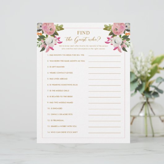 Pink Brautparty Game Finden Sie den Gast, der (Stehend Vorderseite)