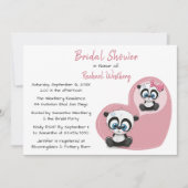 Pink Brautparty Panda Teddy Bear Heart Wedding Einladung (Vorderseite)