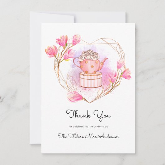 Pink Brautparty Teapot Danke Karte (Vorderseite)