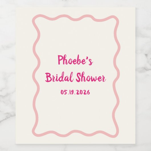 Pink Brautparty Wavy Border Whimsisical Niedlich Weinetikett (Einzelnes Label)