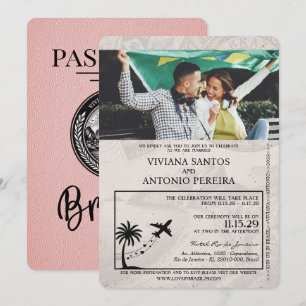 Pink Brazil Passport Wedding Einladung