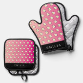 Pink Breakfast Fried Eggs Name Ofenhandschuh & Topflappen-Set (Vorderseite/Rückseite)