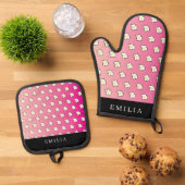 Pink Breakfast Fried Eggs Name Ofenhandschuh & Topflappen-Set (Oben Unten)