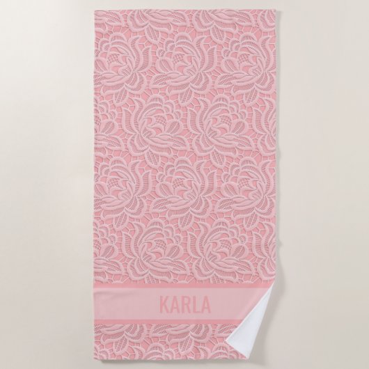 Pink Bridal Faux Lace Bachelorette Strandtuch (Vorderseite)