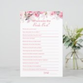 Pink Bridal Shower How well do you know Game Card (Stehend Vorderseite)