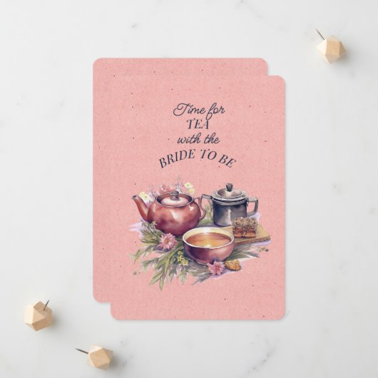 Pink Bridal Tea Party Ankündigung (Vorderseite/Rückseite Beispiel)