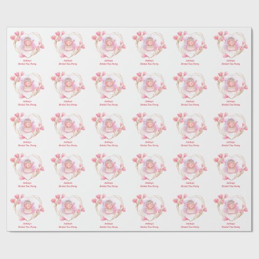 Pink Bridal Tee Party Rose Goldene Flora Geschenkpapier (Flach)