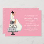 Pink Bride on Wedding Cake Einladung (Vorne/Hinten)