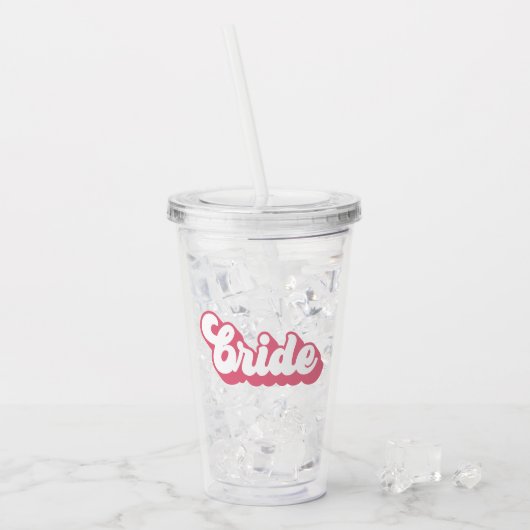 Pink Bride Retro Schriftart Bachelorette Acryltrinkbecher (Vorderseite Ice)