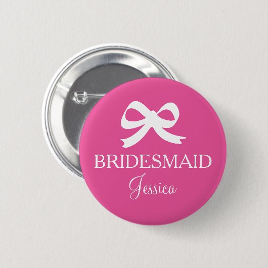 Pink bridesmaid badge buttons for wedding party (Vorne & Hinten)