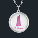 Pink Bridesmaid Dress Wedding Party Necklace Versilberte Kette<br><div class="desc">Necklace zeigt eine originelle Marker-Abbildung eines rosa Brautjunges mit BRIDESMAID in einem lustigen Schriftart. Ein tolles Brautparty-Geschenk!</div>